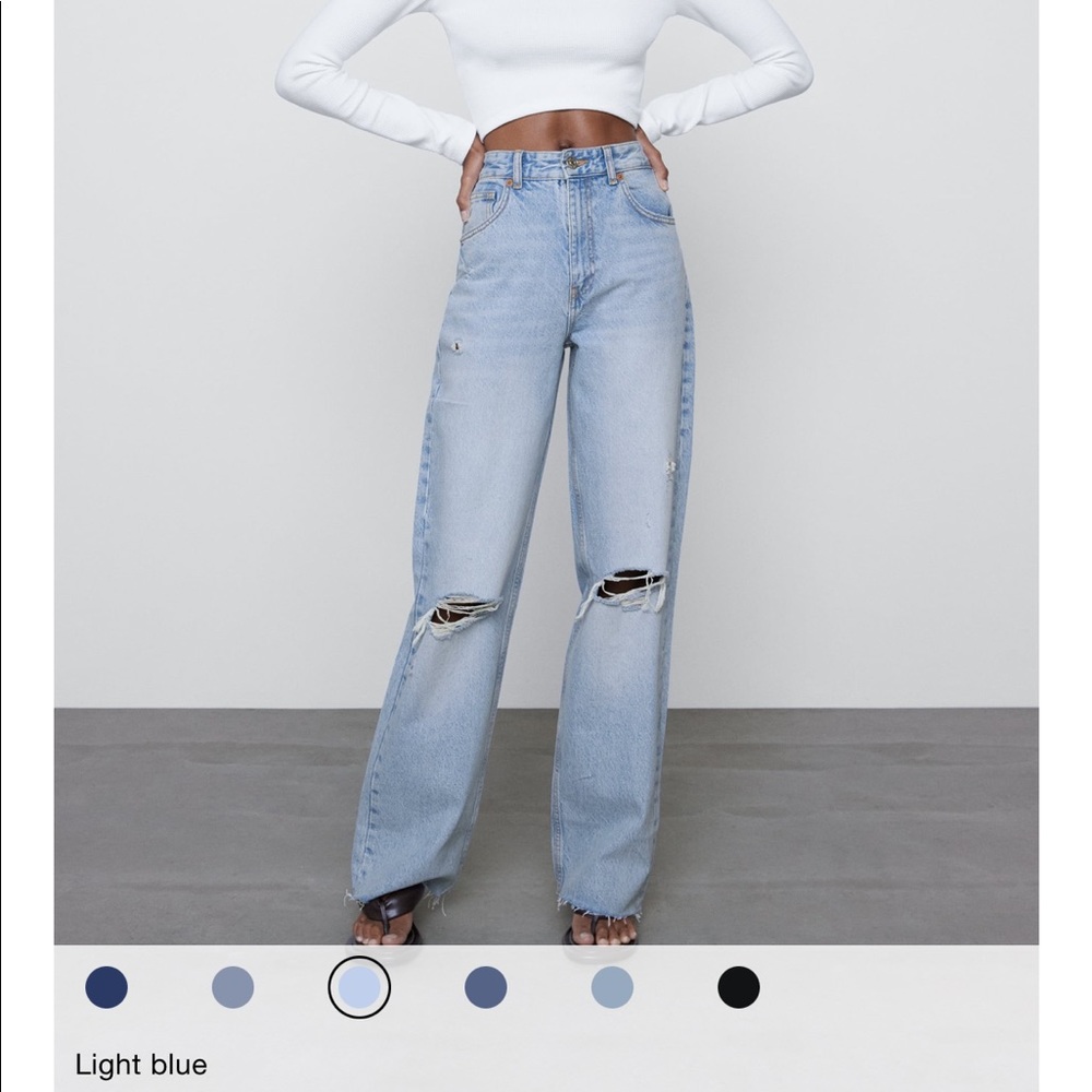 NWT: Zara Wide Leg Hi-Waist Ripped Jeans US 10